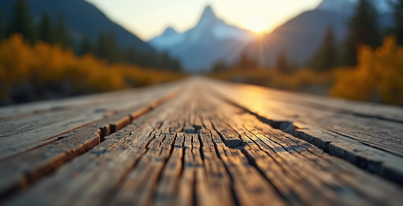Pont moderne reliant deux rives avec lumière dorée du matin