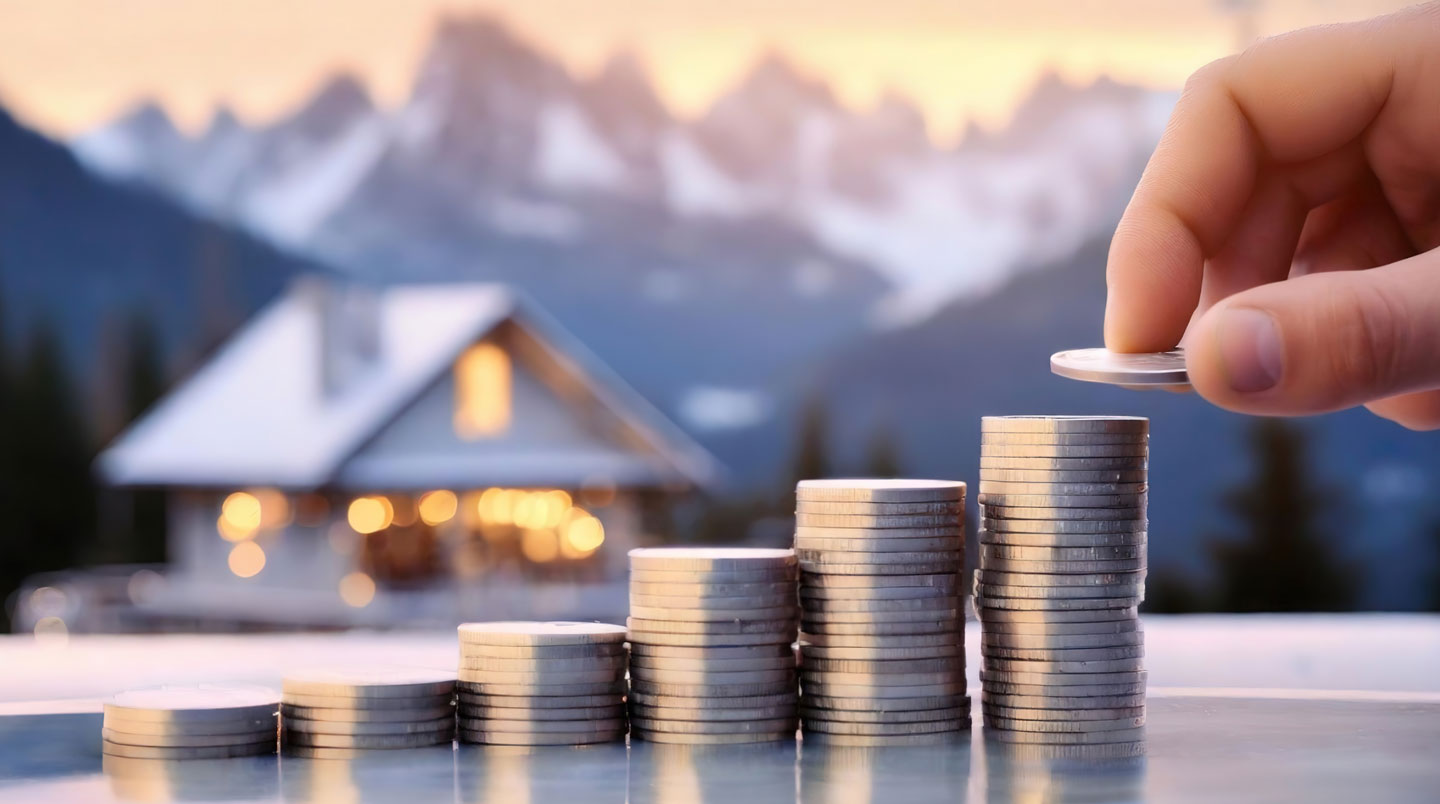 Synthèse visuelle comparant le budget affiché et le budget réel pour l'achat d'un chalet en station alpine